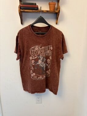 Youth in Revolt by Nikxie Cowgirl Wild West Washed Brown T-Shirt